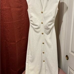 Zara White Midi Dress with Gold Buttons